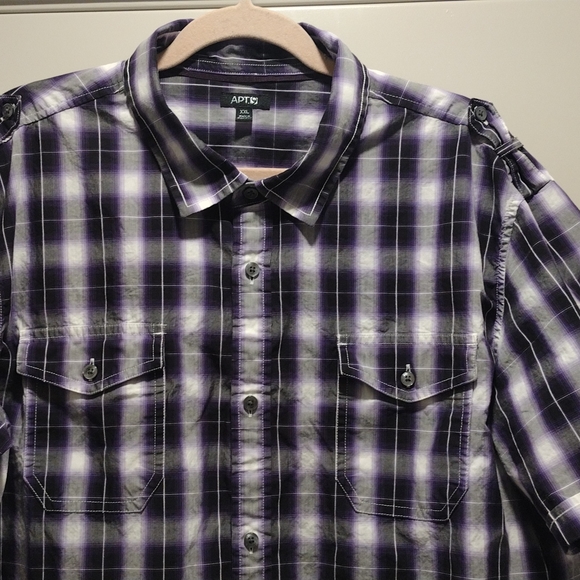Apt 9xxl short sleeve button down shirt purple black white - Picture 3 of 9
